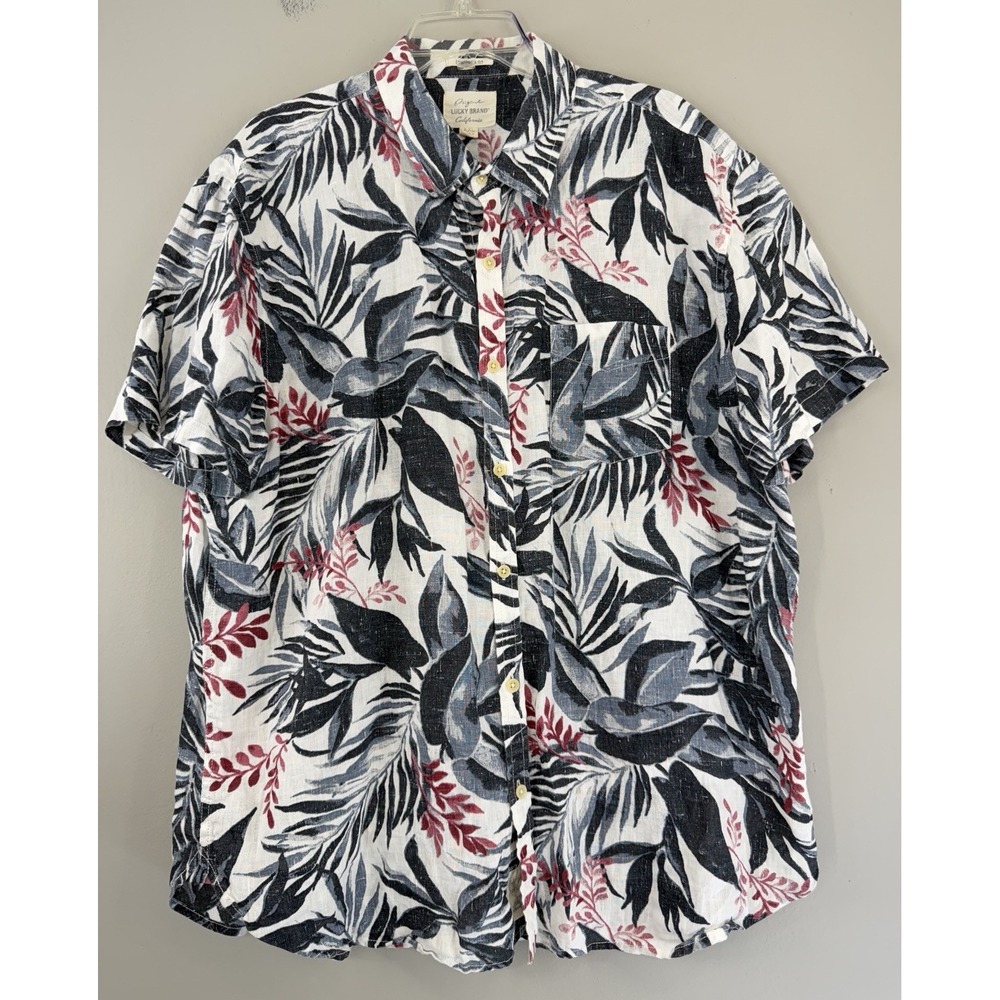 Lucky Brand Linen Shirt Men's 2XL California Fit Floral Leaf Print Hawaiian S/S